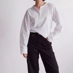THAKOON Mixed Media Long Sleeve Henley Shirt White NWT XS